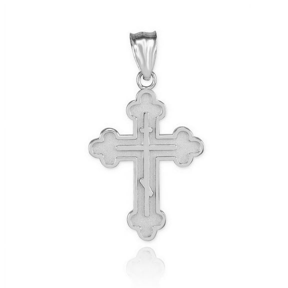 Solid White Gold Eastern Orthodox Cross Charm Pendant Necklace