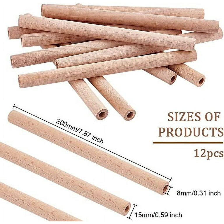 12Pcs 7.9x0.6 Inch Hollow Wood Sticks Round Wooden Dowel Rod with  Unfinished Beech Wood Rods Natural Wood Round Rods for DIY Crafts Arts  Projects
