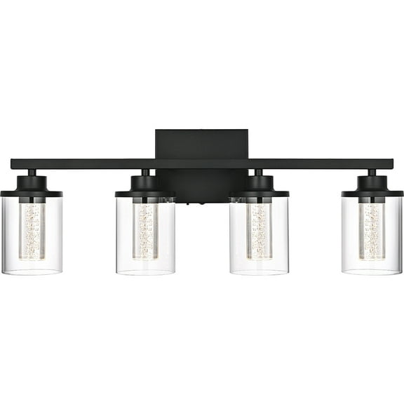 Melucee 5CCT Dimmable LED Black Vanity Lights 4-light, Modern Vanity Lighting Fixtures with Crystal Light Columns and Clear Glass for Bathroom Bedroom