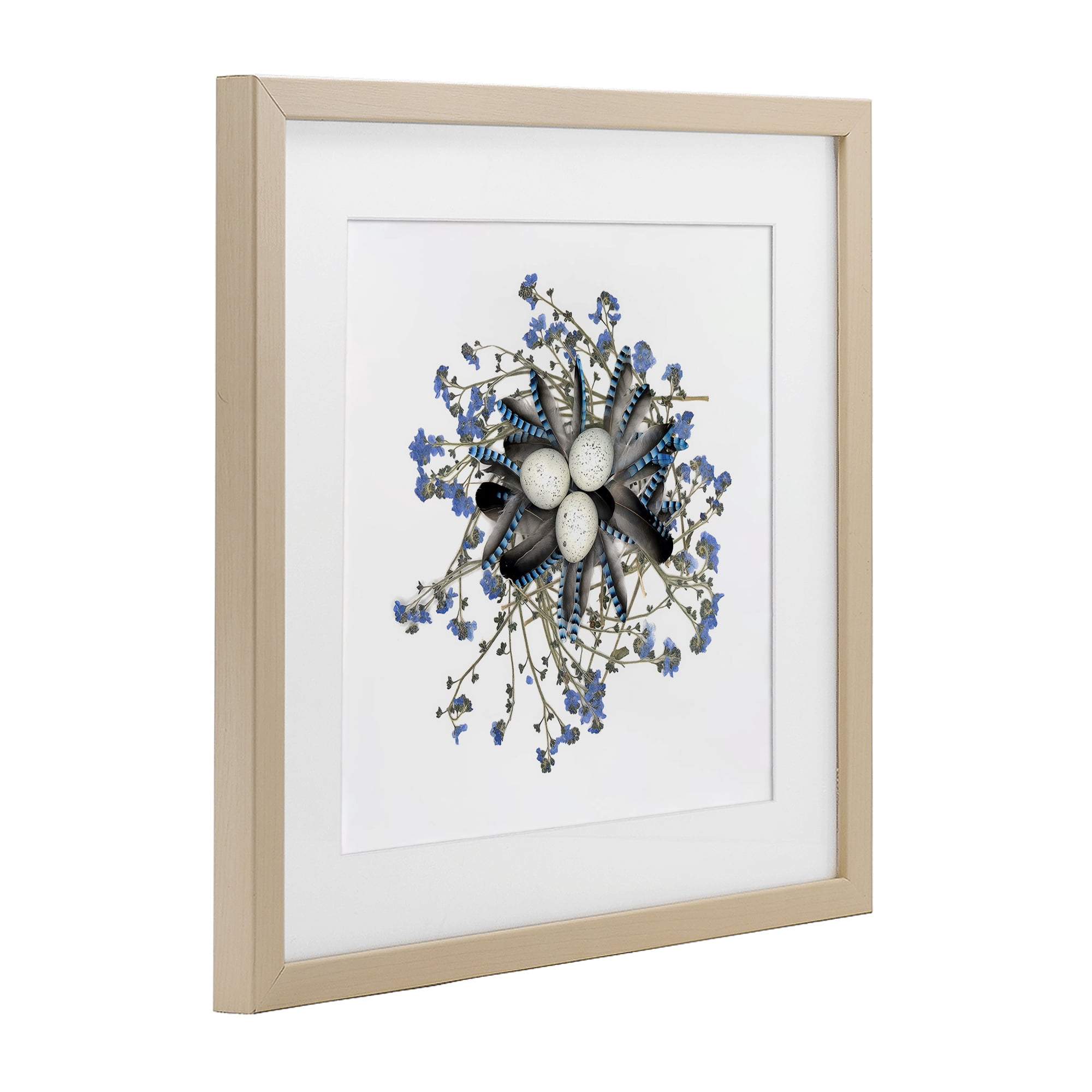 Stupell Industries Feathered Nest & Blue Florals Birch Framed Print Under Glass, design by Beth Adoette