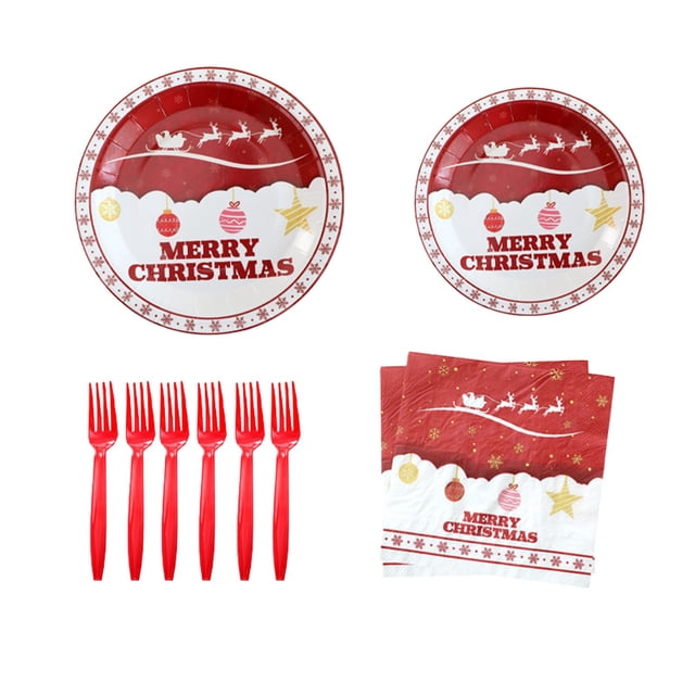 Christmas Paper Plates,50 Piece Christmas Disposable Tableware Set, Includes 7 Inch and 9 Inch Paper Plates and Tissue Paper