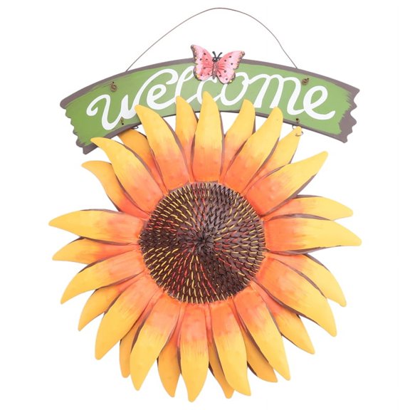 Garden Welcome Signs Metal Hanging Decorative Sunflower Outside Hand-Painted Plaque for Front Door