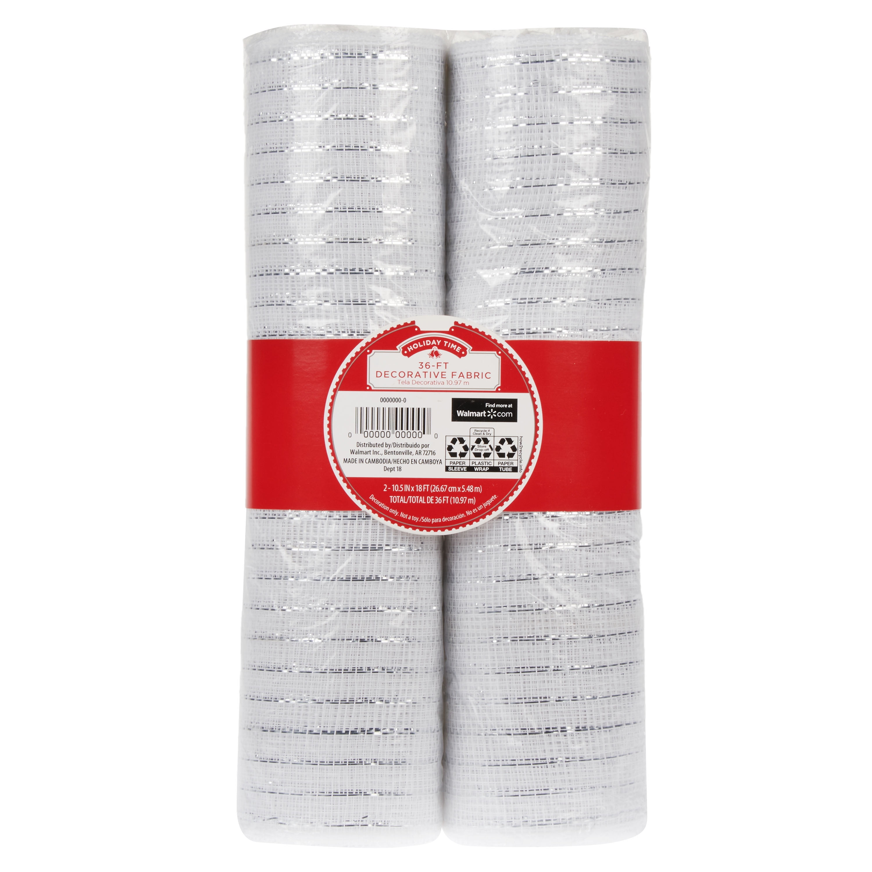 Holiday Time Christmas 2-Pack White Mesh Rolls, 10.5 inch