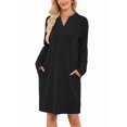 thumbnail image 3 of Women'S Autumn and Winter Loose V-Neck Pocket Casual Long Sleeve Home Clothes Dress with Pockets, 3 of 9
