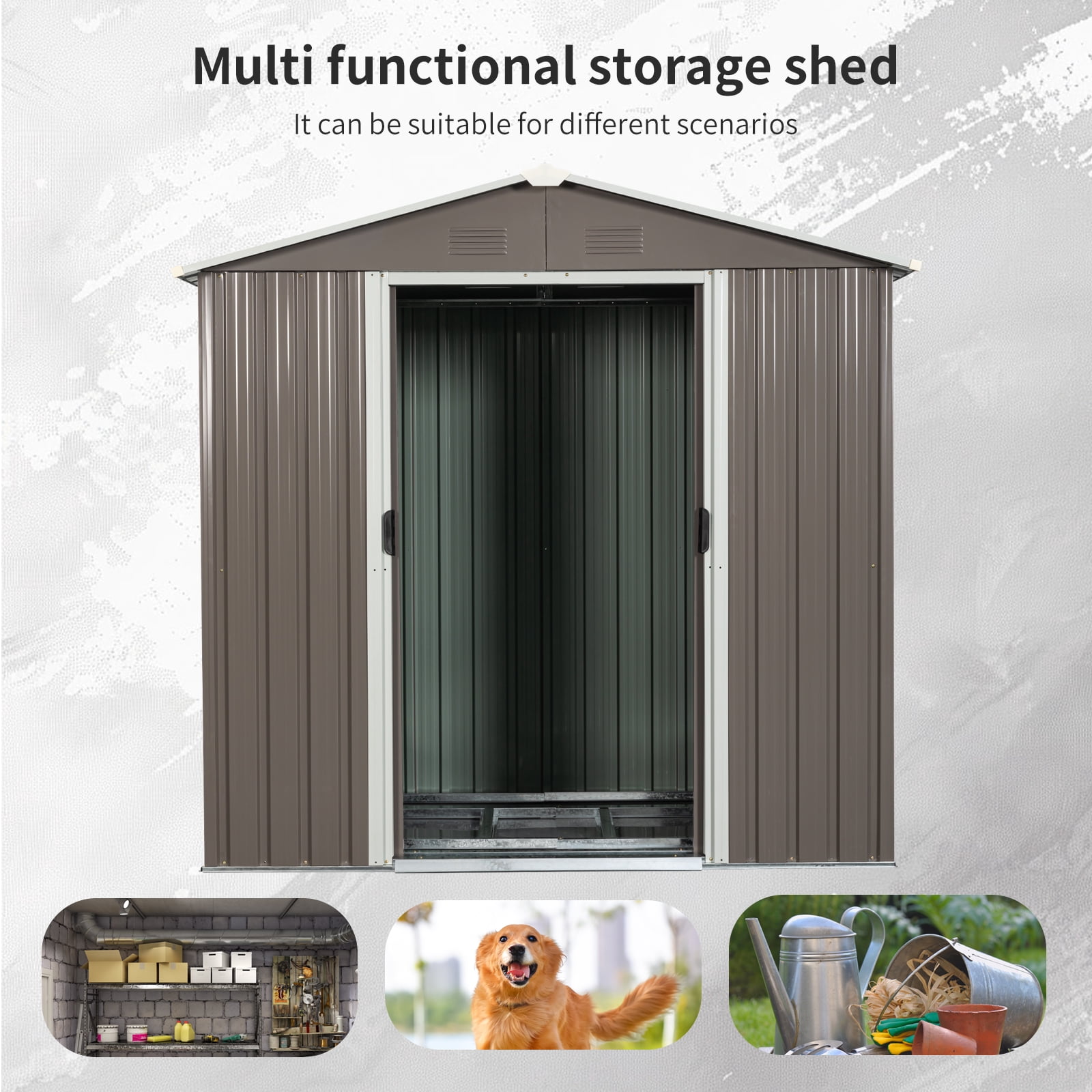 CarButler 6x5ft Metal Outdoor Storage Shed with Lockable Sliding Doors for Garden Backyard Patio Lawn Gray