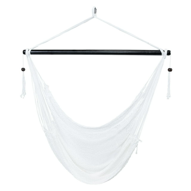 Sunnydaze Caribbean Style Extra Large Hanging Rope Hammock Chair Swing for Backyard and Patio - White