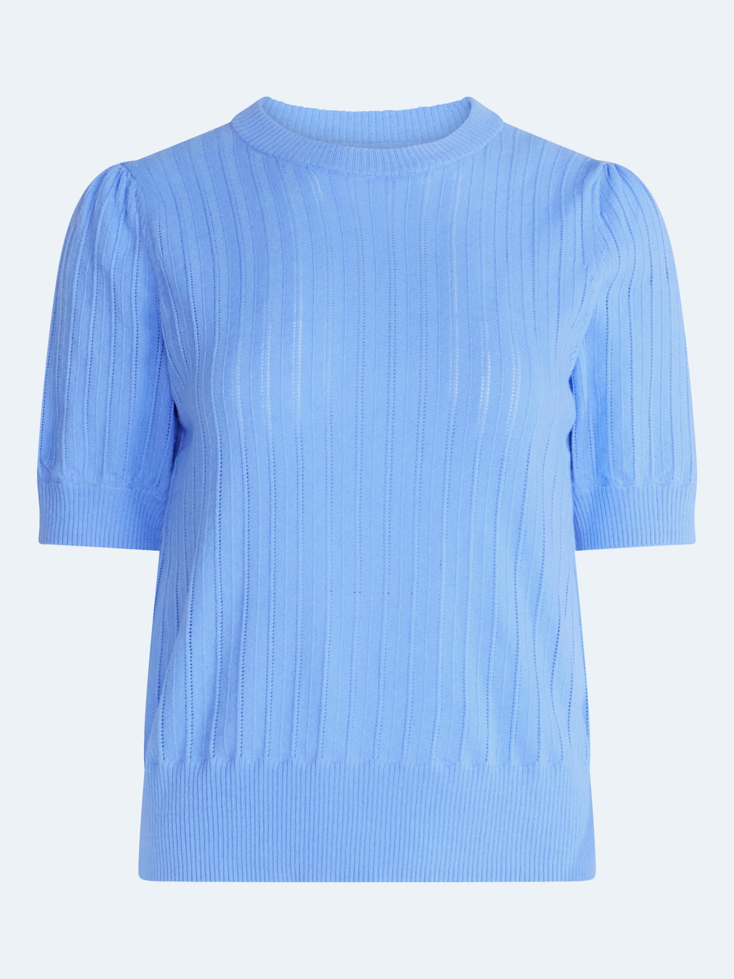 Free Assembly Women’s and Women's Plus Pointelle Sweater with Puff Sleeves, Sizes XS-4X