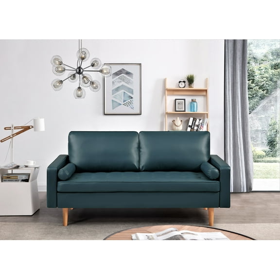 US PRIDE FURNITURE Partone 69.7'' Vegan Faux Leather Square Arm Sofa -Dark Ocean Blue