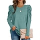 thumbnail image 3 of Top de corte informal para mujer, cuello redondo, mangas abullonadas, Color puro, transpirable, Top para mujer para ir de compras, verde XL, 3 of 6