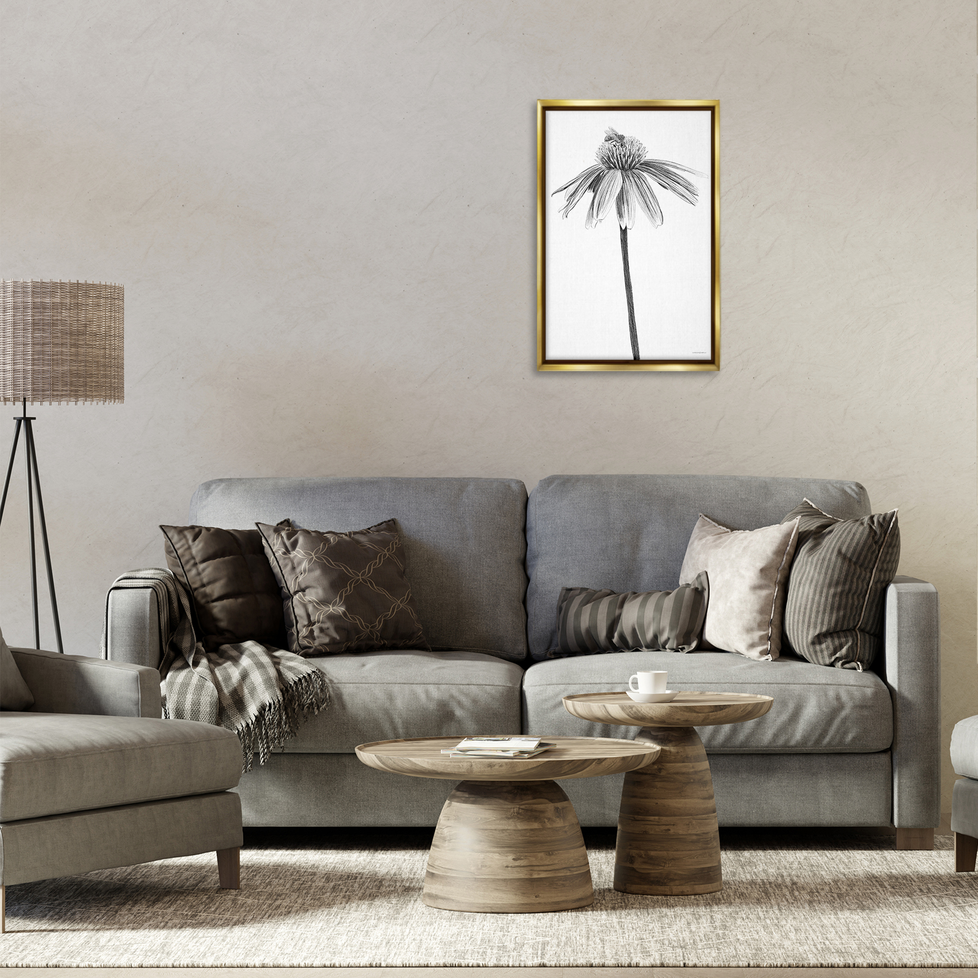 Stupell Industries Simple Daisy Sprig Botanical & Floral Drawing Gold Floater Framed Art Print Wall Art, 17 x 25