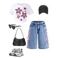 thumbnail image 3 of OYYN Girls Jean Shorts Y2K Cute Baggy Bow Shorts Summer Casual Wide Leg Comfort Flex Waistband Jean Short for School Street Skateboarding Clothing, 3 of 6