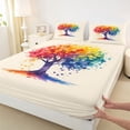 thumbnail image 5 of Manfei Ink Life Tree King Sheets, Rainbow Printing Art Bedding, Cream Pink, 4 Pieces, 1 Flat Sheet, 1 Fitted Sheet and 2 Pillowcases, 5 of 6