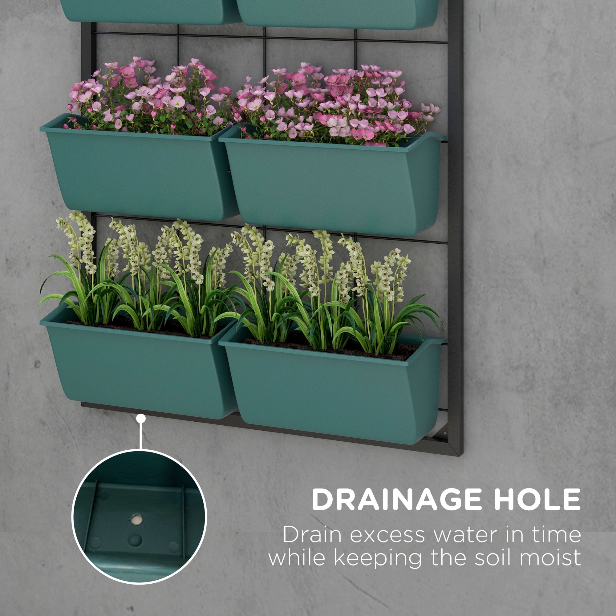 Outsunny 3-Tier Wall Planter with 6 Pots for Indoor and Outdoor, Green