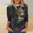 thumbnail image 6 of Mceream 3/4 Sleeve Mardi Gras Outfit for Women Mask Print 3/4 Sleeve Tops Orleans Carnival Party Shirt Tee Crewneck T-Shirts Funny Graphic Blouse plus size Black M, 6 of 6