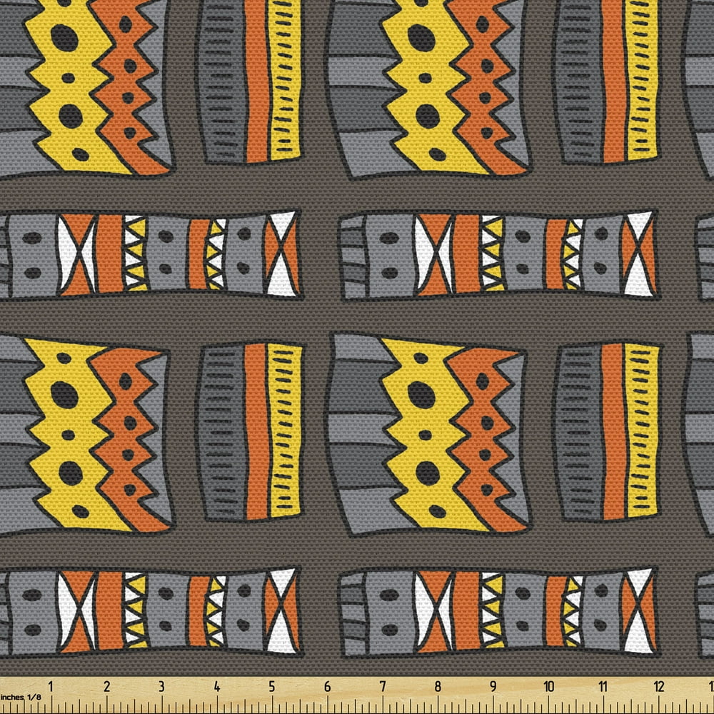 Tribal Fabric by The Yard, Colorful Repetitive Funky Pastel Traditional Quirky Motif Folk