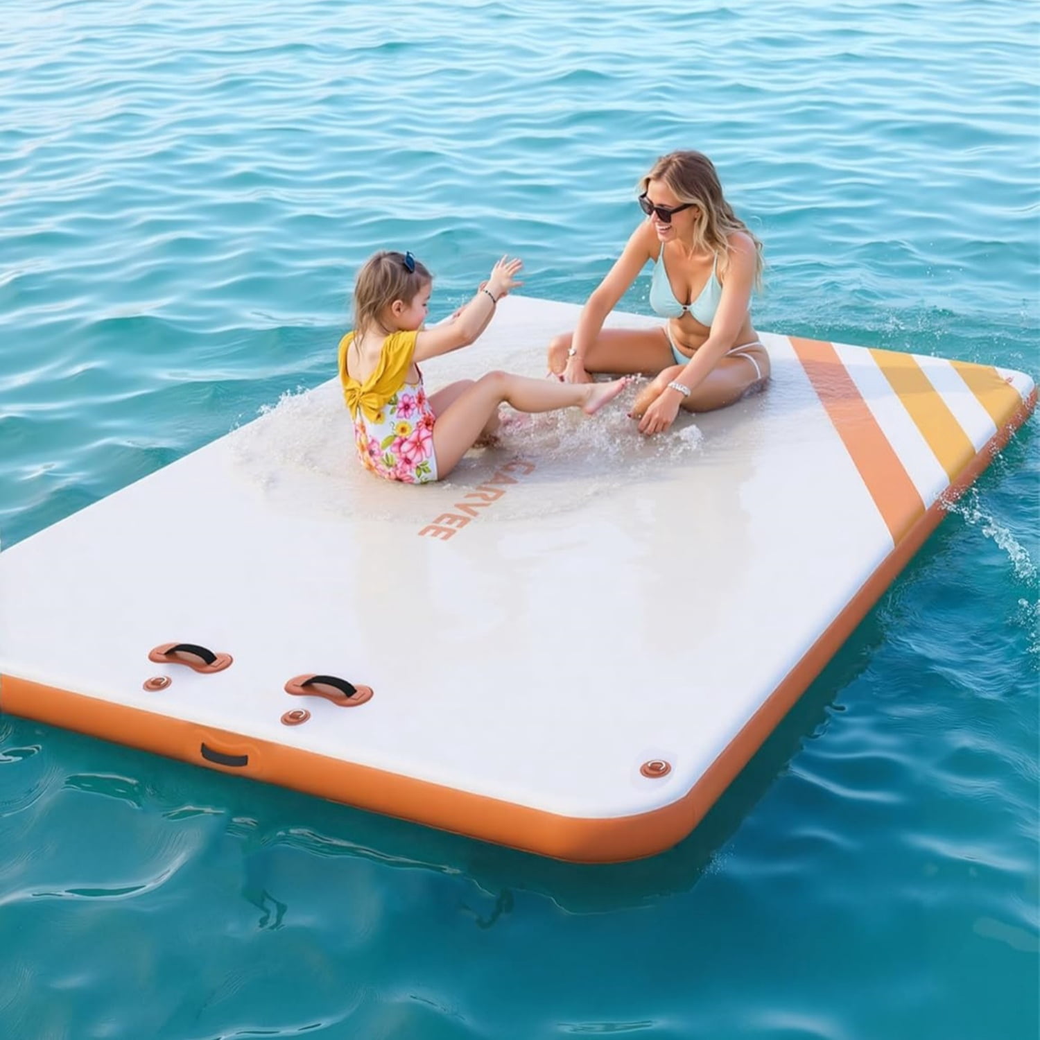 Garvee Inflatable Floating Dock 10 ft x 6 ft, 5.9 inch Thickness None-Slip PVC Surface, Orange & White