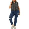 thumbnail image 2 of Unique Bargains Women's Plus Size Trucker Zipper Front Denim Jacket Vest, 2 of 7