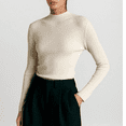 thumbnail image 3 of Women's Mock Neck Wool Sweater Fall Basic Soft Long Sleeve Knitted Pullover Sweaters Slim Fit Layering Tops by DingJoo Beige M, 3 of 5