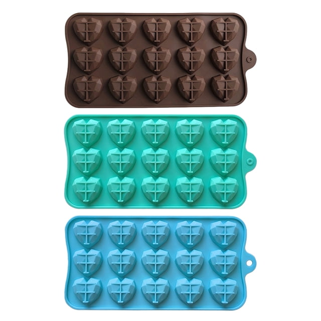 Molde de silicona con forma de corazón de diamante 3D, 15 rejillas, bandeja de silicona para hornear pasteles, mousse de chocolate y postres.