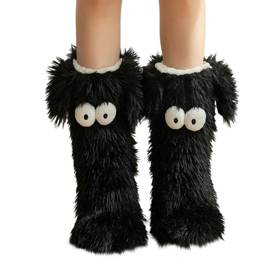 Black Soft Floor Socks For Women With Warmth And Non Slip Design For Indoor Wear