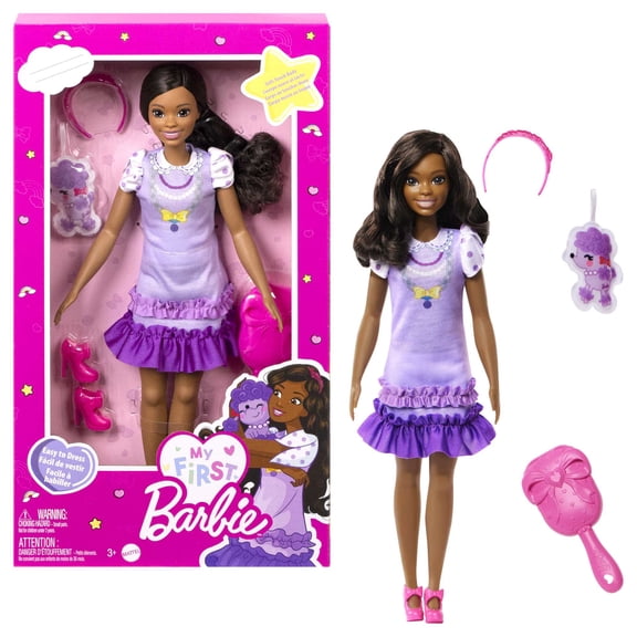 My First Barbie "Brooklyn" Preschool Doll with Soft Posable Body, Poodle & Accessories, 13.5-inch