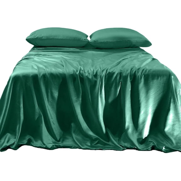 Elegant Comfort 4-Piece Queen Sheet Set, Deep Pocket Cooling Satin Bed Sheets, Hunter Green