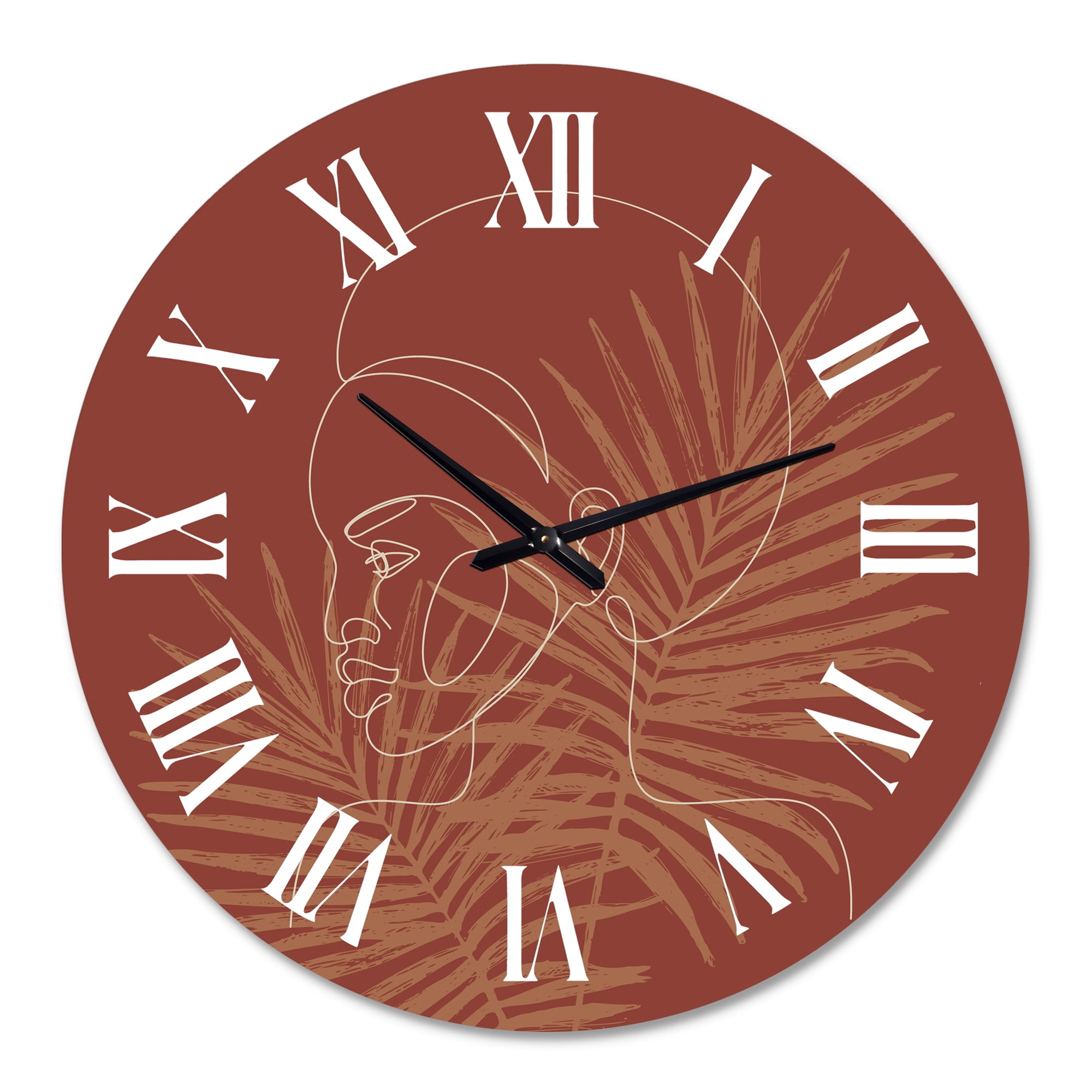 Designart 'Sillhouette Of Afro American Girl On Palm Leaves' Modern Wall Clock