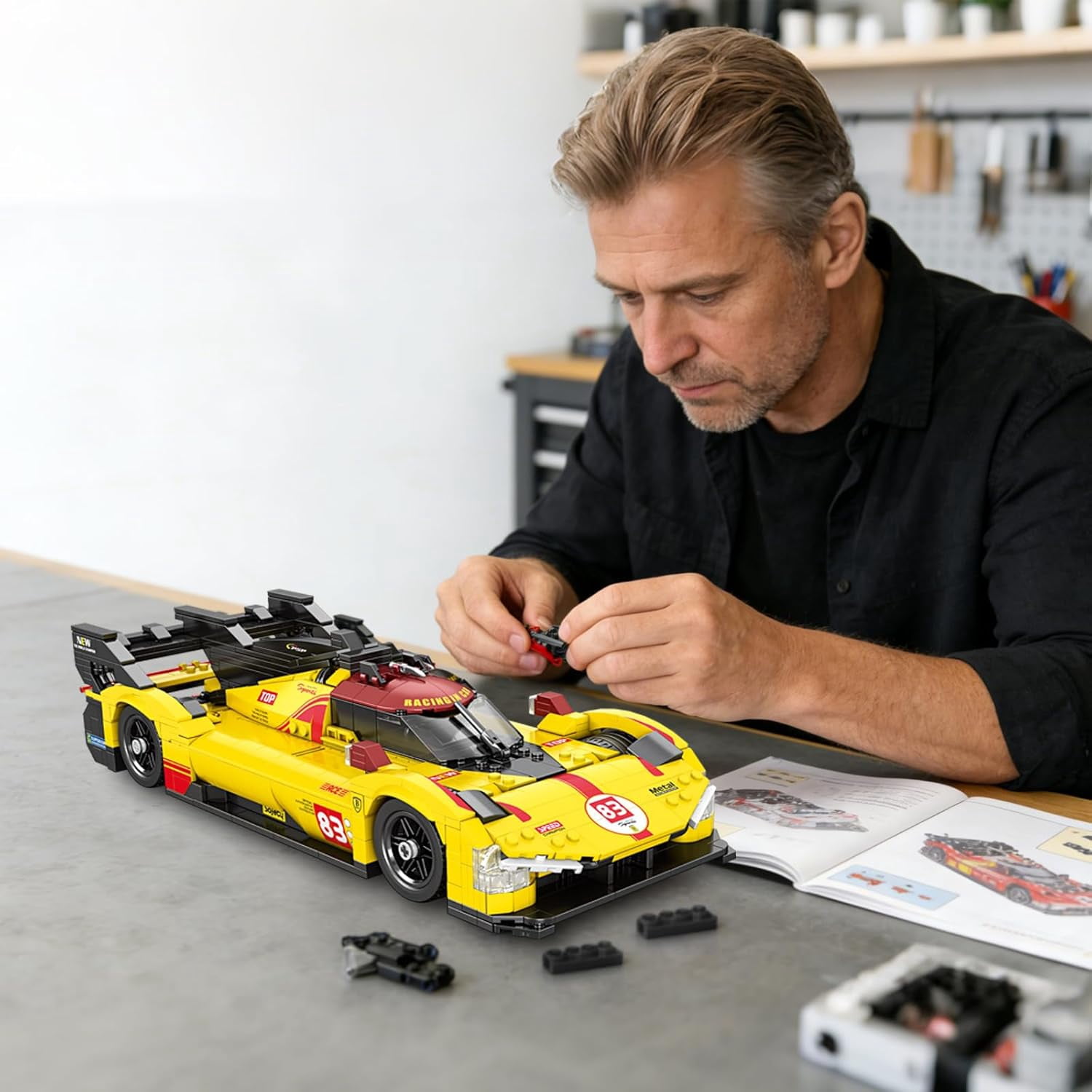 Super Sport Car Building Block Sets, 1:16 Racing Car Model Kit with Stickers, 12.59 * 5.31 * 3.15in Supercar Building Toys for Collection and Decoration