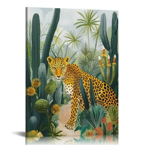ARISTURING  Framed Canvas Print Wall Art Tropical Island Rainforest Desert Landscape Cheetah Cat Animals Nature Digital Art Realism Mid-Century Modern Boho Style Preppy Room Decor  12x16 in