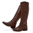 thumbnail image 2 of YDN Women Classic Round Closed Toe Strap Buckle Knee High Boots Block Low Heel Side Zipper Calf Boots Casual Winter Shoes Size 12 Brown, 2 of 4