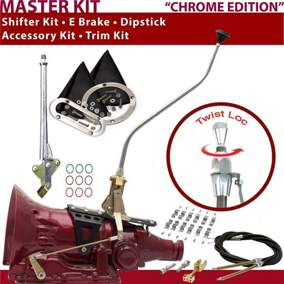 American Shifter C6 Shifter Kit Chrome 23 in. Swan E Brake Cable Clamp Trim Kit Dipstick for DDE00