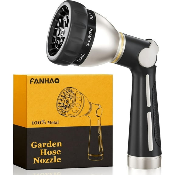 FANHAO Heavy Duty Garden Hose Nozzle with 8 Spray Patterns, Watering Hose Nozzle, Thumb Control