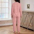 thumbnail image 5 of TEAJOPSUU Women's 2 Piece Pajama Sets Cute Comfy Notched Collar Button Down Long Sleeve Sleepwear Sets with Pants Loungewear Outfit Sets Pink, 5 of 5