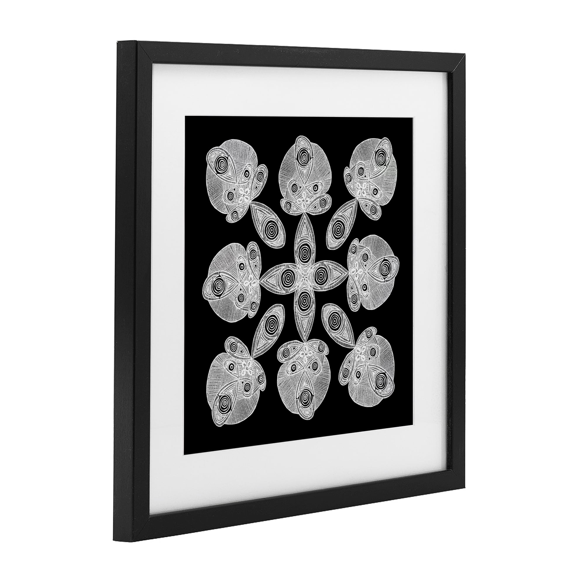 Stupell Industries Fractal Symmetry in Monochrome Black Framed Print Under Glass, design by El Perkin