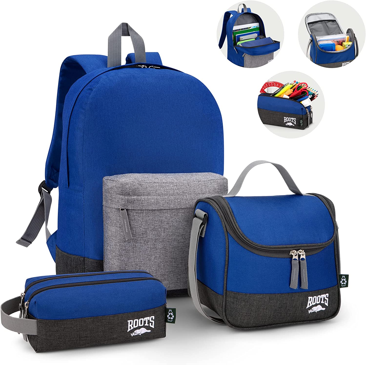 Roots 3 pcs School Combo Set with Rainproof Backpack, Lunch Bag and ...