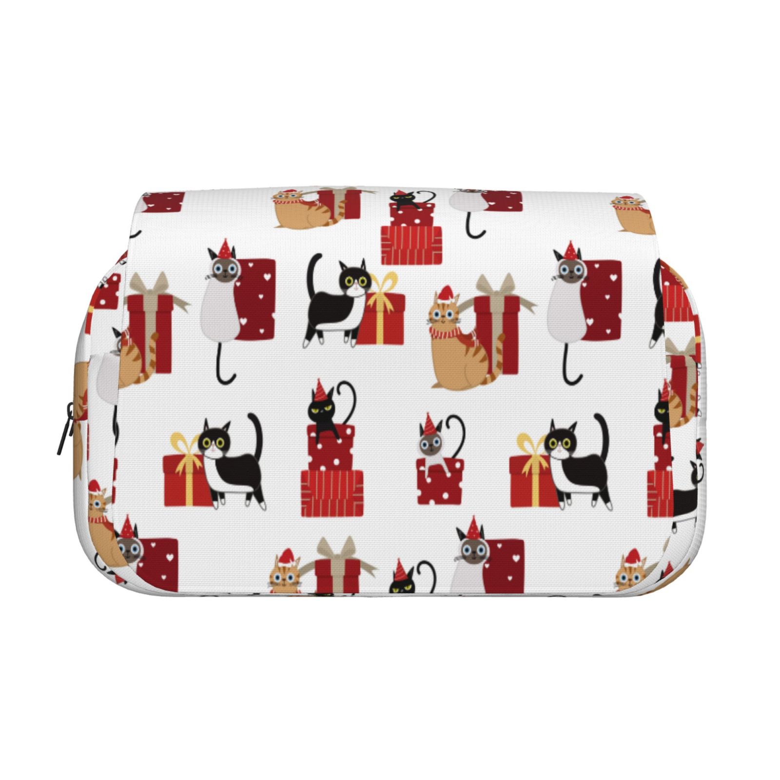 Rateoe Cute Cat And Christmas Gift Pattern Double Clamshell Pen Case, Storage Organizer with Two Zipper Compartments– Holds Up to 50 Pencils & Pens