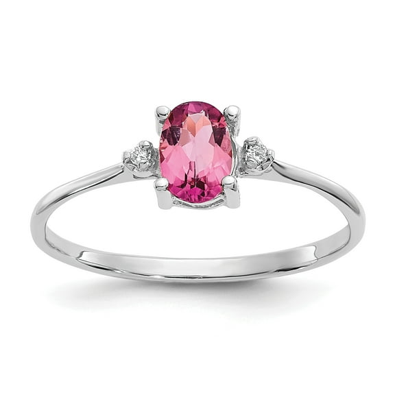 Primal Gold 10 Karat White Gold Genuine Diamond and Pink Tourmaline Birthstone Ring