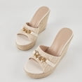 thumbnail image 2 of Women's thick-soled wedge-heeled sandals with hemp bottom, chain link, raffia weaving strap, one-step slip-on, summer casual shoes, thick-soled slippers, 2 of 5