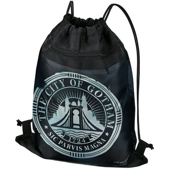 The Batman Gotham City Seal Drawstring Backpack Sports Bag Sackpack 17" x 13", Perfect for Gym, Yoga or Practice