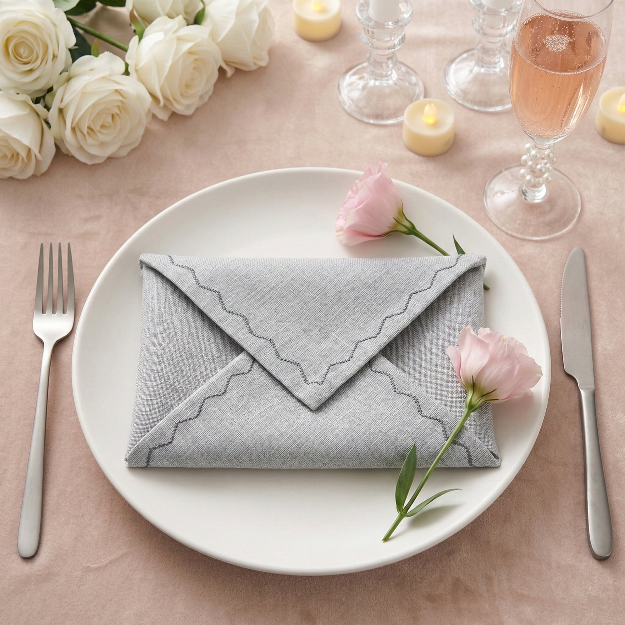 Unique Bargains 6Pcs Linen Washable Reusable Cloth Napkins Light Gray 20x20inch