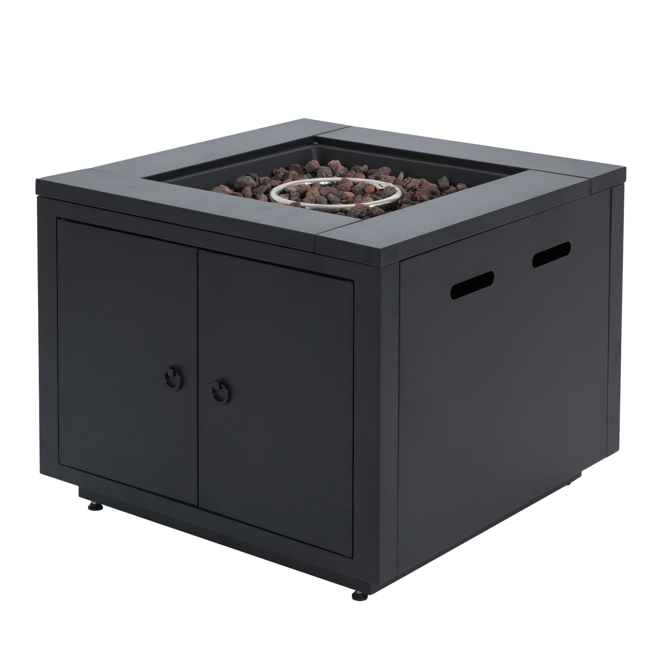 Christopher Knight Home 30" Square Propane Fire Pit Table with Lava Rocks and Lid, 40,000 BTU Steel Outdoor Patio Heater, Black