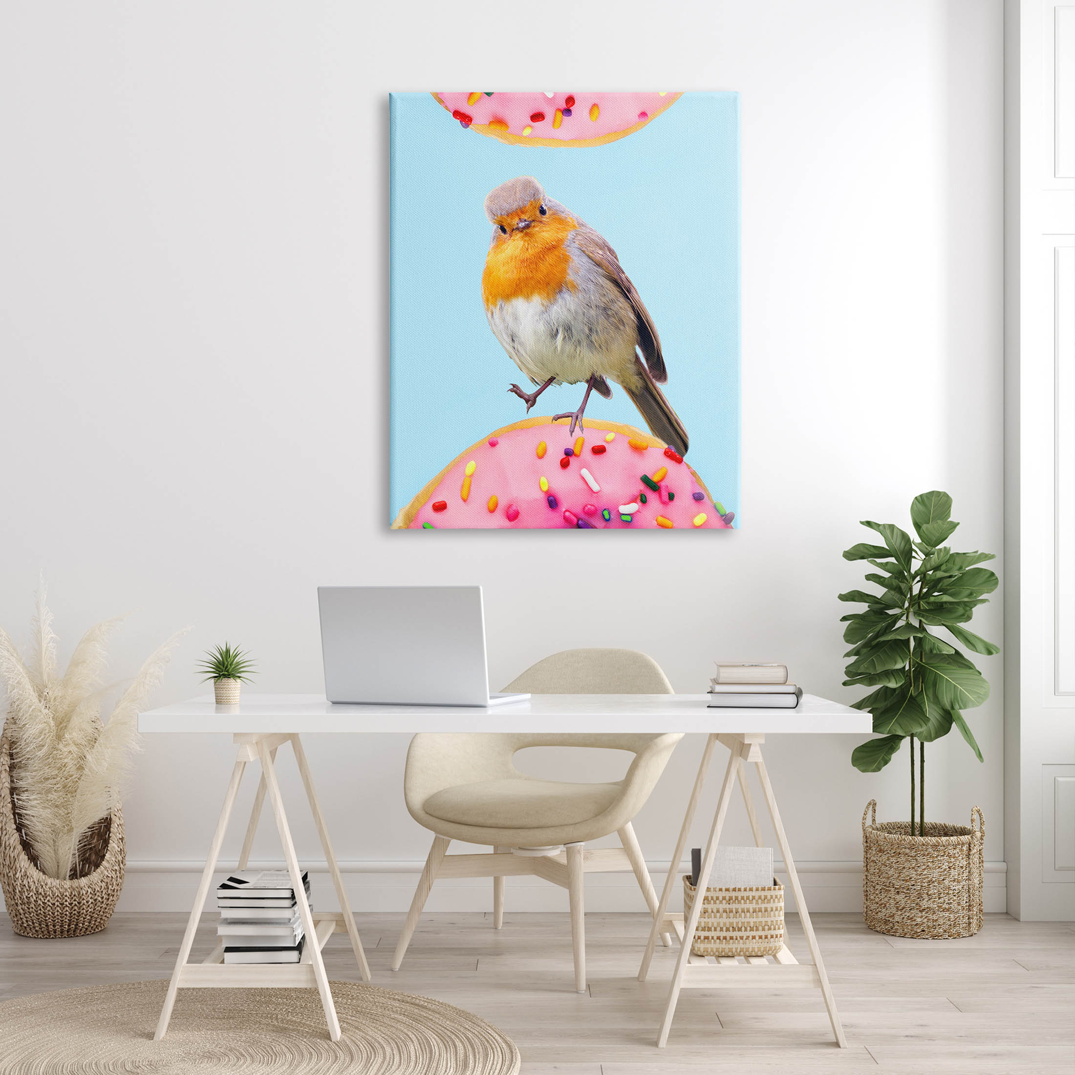 Bird Perched Sprinkled Donut Animals & Insects Graphic Art Gallery Wrapped Canvas Print Wall Art