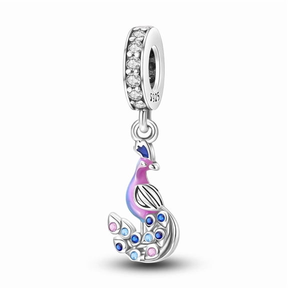Blue - Purple Peacock Pendant Charm, Compatible with Most Bracelet, Charm for Bracelet