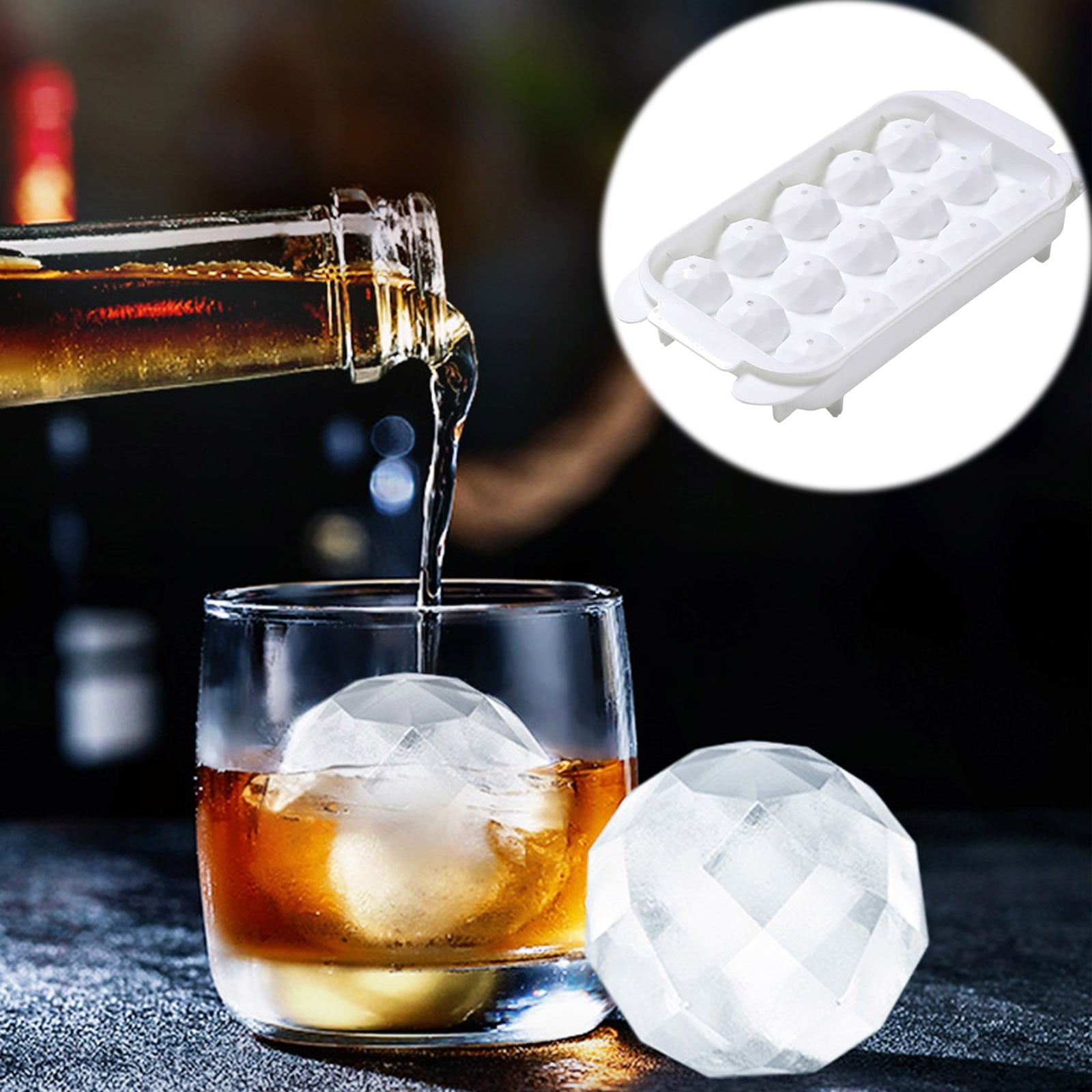 Bentism Ice Ball Maker Black Round Silicon Ice Cube Ball Maker Tray 2 Large Sphere,2.36inch Ice Sphere Maker for Whiskey Scotch Cocktail Brandy, Size