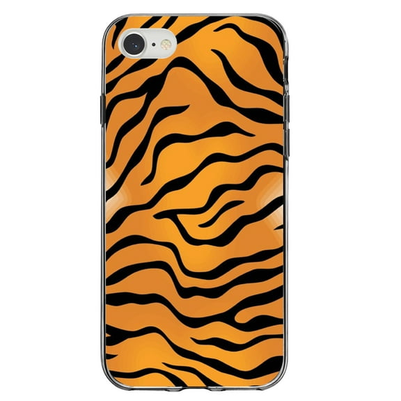 DistinctInk Clear Shockproof Hybrid Case for iPhone 7 8 SE (2020 Model) 4.7" Screen TPU Bumper Acrylic Back Tempered Glass Screen Protector - Orange Black White Tiger Skin Print - Animal Print
