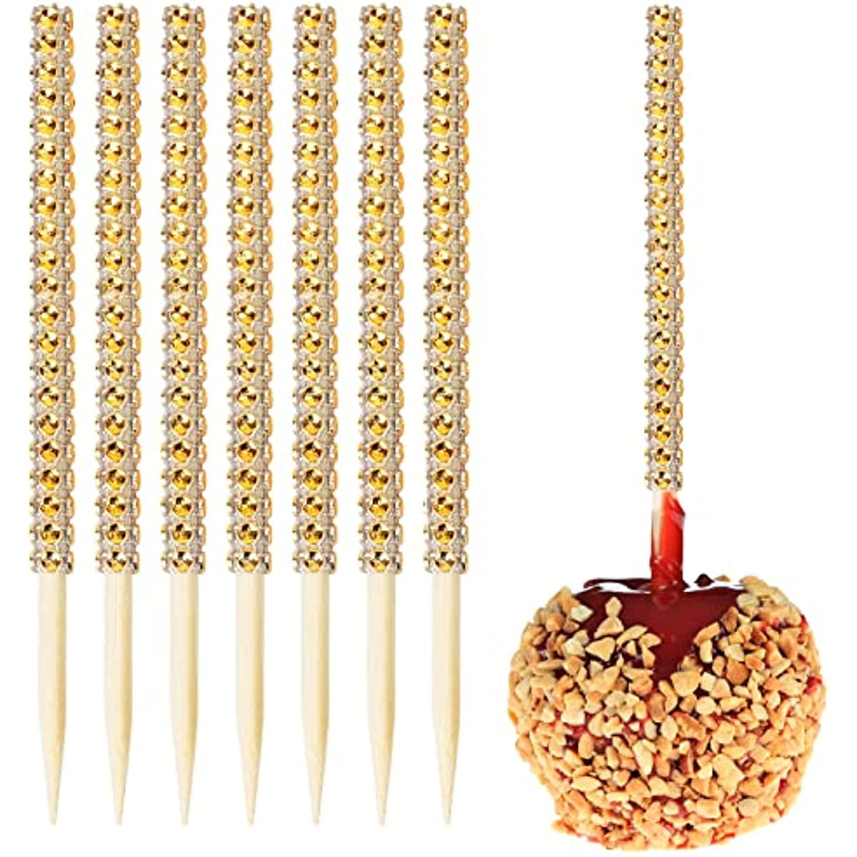 10pcs Jeweled Candy Apple Sticks, Silver Bling Rhinestone Caramel