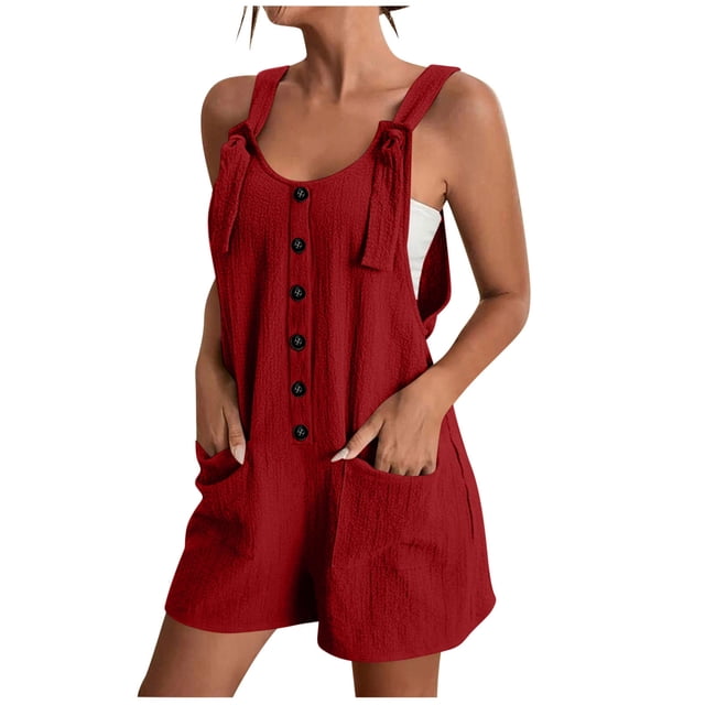 Combinaison pour Femmes, une-Pièce Décontractée Sans Manches à Encolure Carrée, Jambe Grand Courte, avec Boutons devant, Tissu en Polyester, pour Fête d'Anniversaire d'Été Ou Usage Quotidien