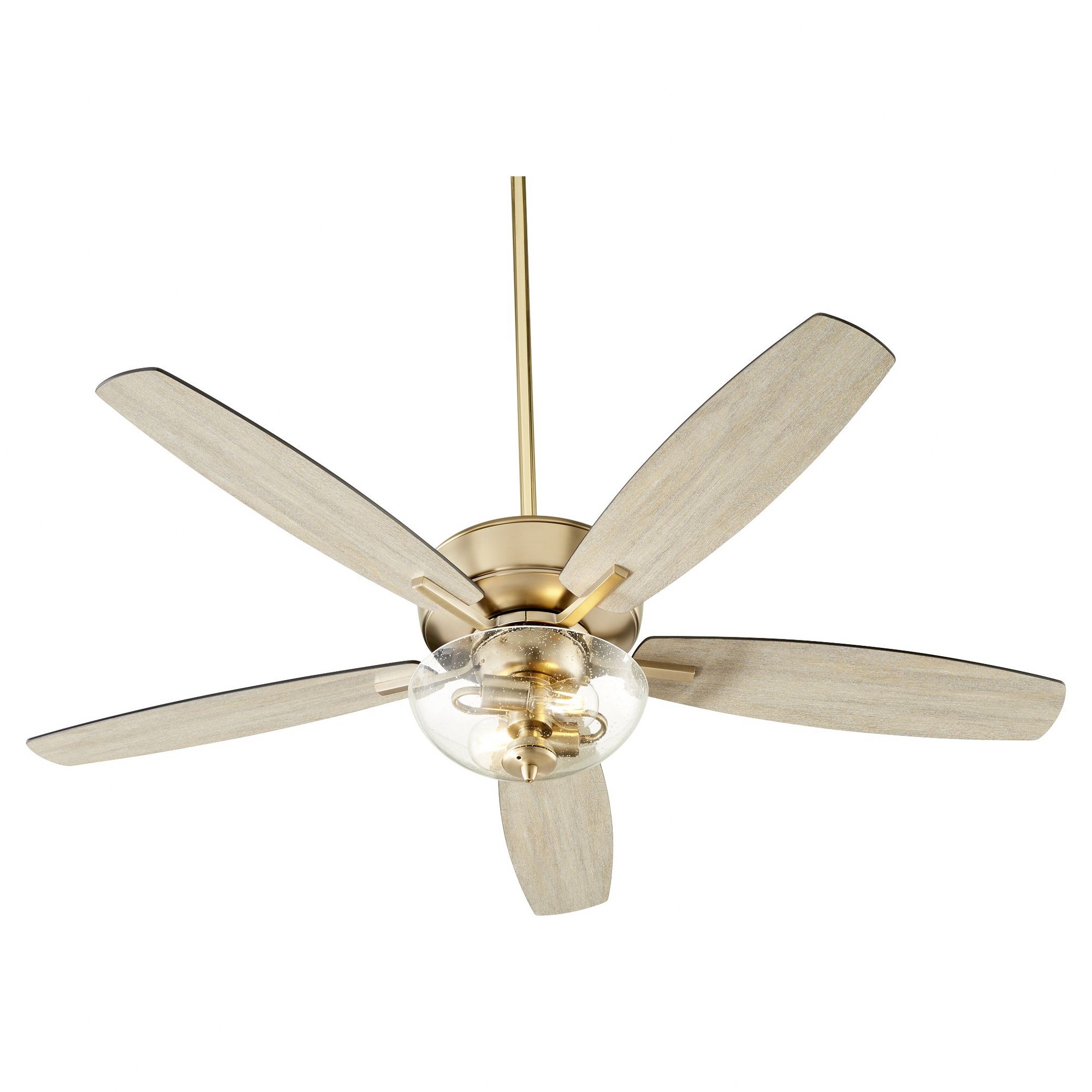 7052-280-Quorum Lighting-Breeze - 52 Inch 5 Blade Ceiling Fan with Bowl Light Kit-Aged Brass Finish-Matte Black/Weathered Oak Blade Color