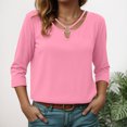 thumbnail image 2 of UngA Women Casual Outfits Womens Waffle Knit Tops 2025 Fall Summer V Neck Shirts Casual Trendy Women's Blouses Basic Tee Pink,3XL, 2 of 6