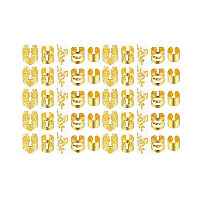 Clips para trenzas, accesorios ajustables para rastas, joyas para el cabello, anillos para el cabello Oro 50 piezas